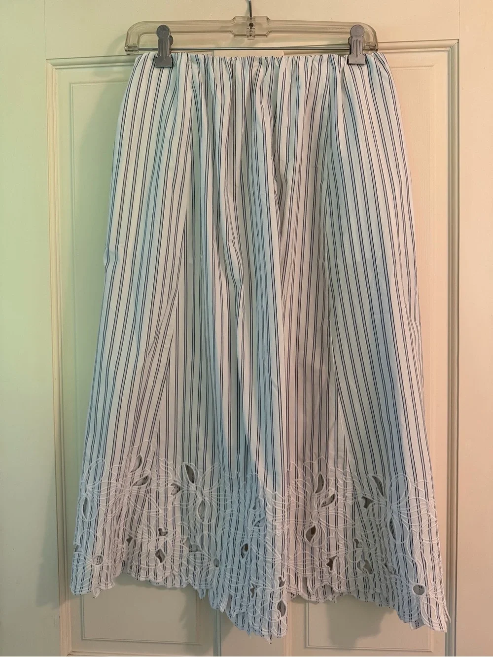 J.CREW Embroidered pull-on midi skirt in striped cotton poplin